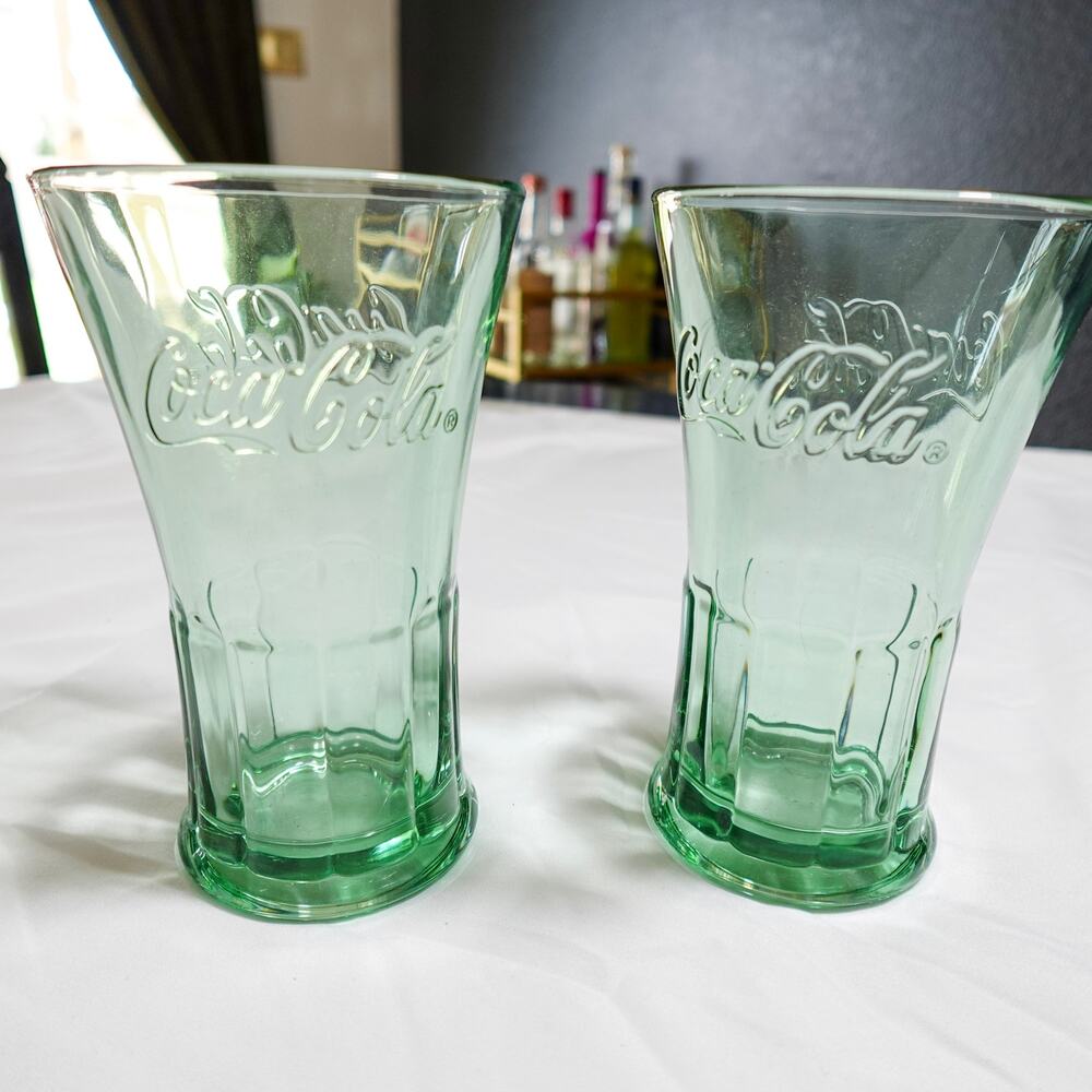 Vintage Coca Cola Libbey Glassware Green Tint 6" Tall - Set of 2